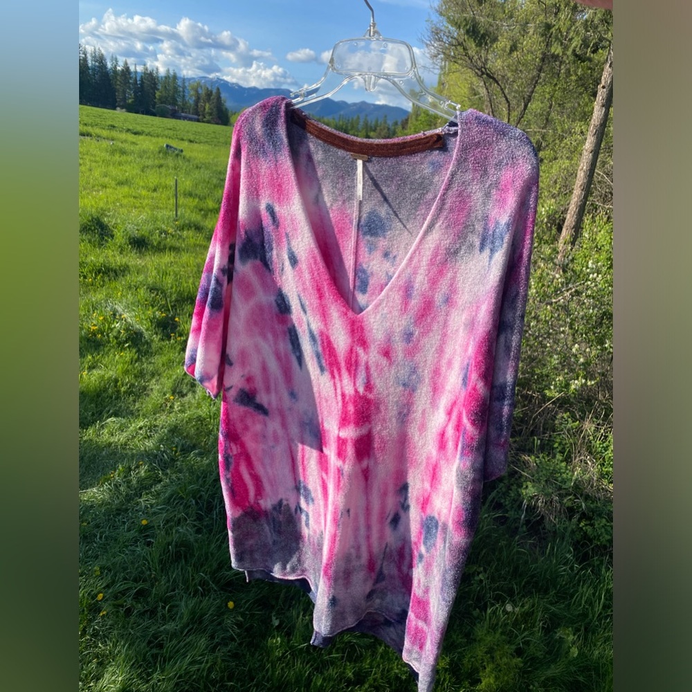 Free People Oversized Pink and Purple Tie Dye Tunic M